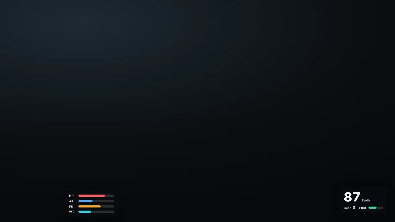 NUI des Beispiels „HUD starter“, gerendert in der Vorschau von RPCrate AI
