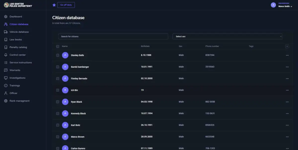 Sistema de Polícia CAD/MDT — prévia da interface FiveM 1