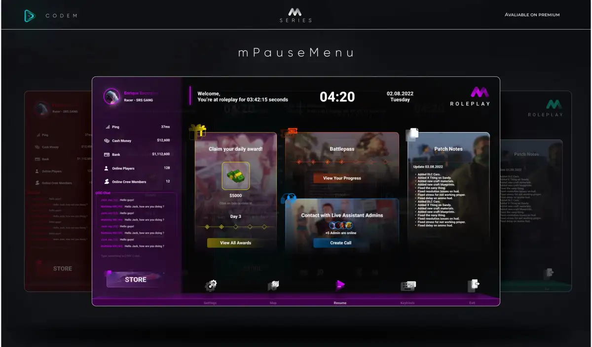CodeM mPausemenu — Fortgeschrittenes Pausemenü FiveM Ressourcen-Vorschau
