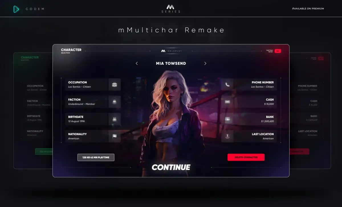 CodeM mMultichar — Sistema Avançado de Múltiplos Personagens FiveM prévia do recurso 2