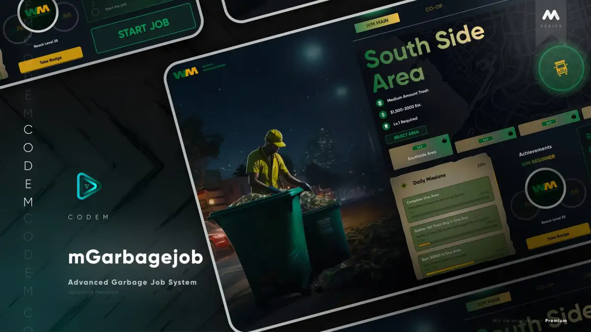 CodeM mGarbagejob — Job de nettoyage en co-op avancé FiveM aperçu de la ressource