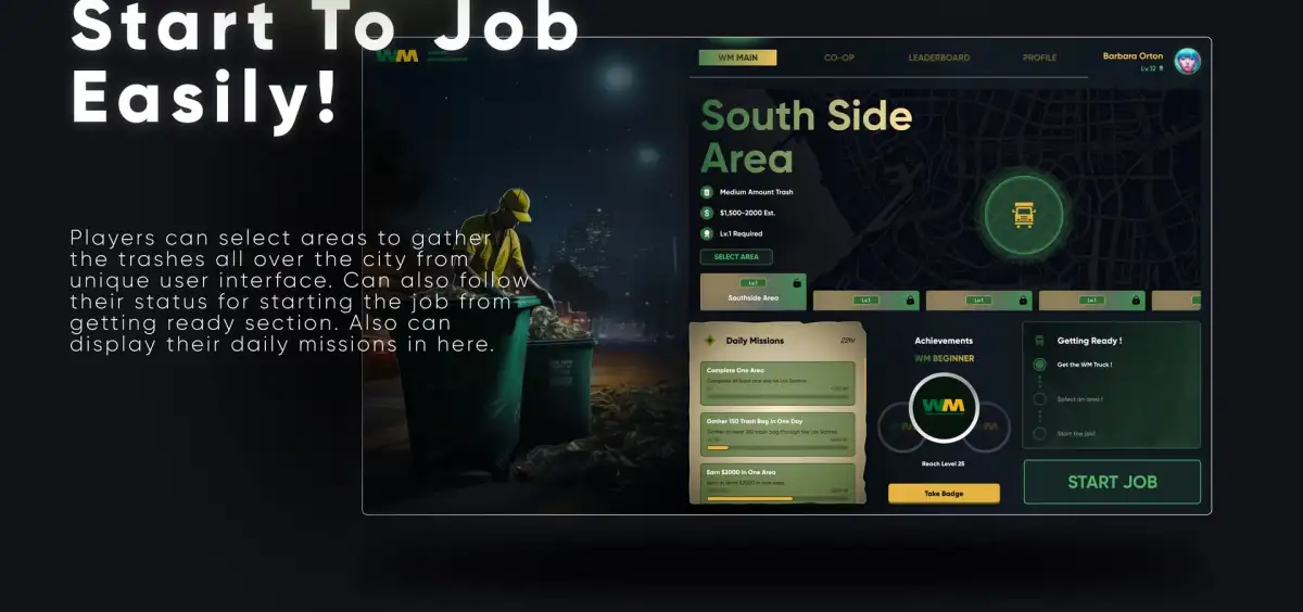 CodeM mGarbagejob — Job de Sanitation Co-Op Avancé FiveM aperçu de la ressource 4