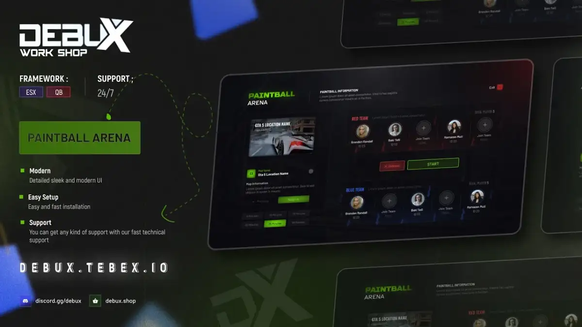 Paintball Arena product preview with UI and framework support
