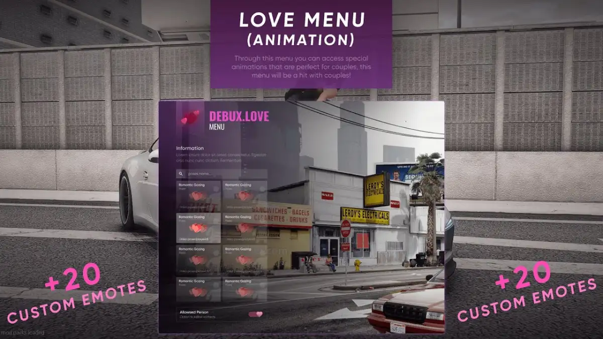 Debux Prévia em vídeo do Love Menu mostrando a interface do menu de amor