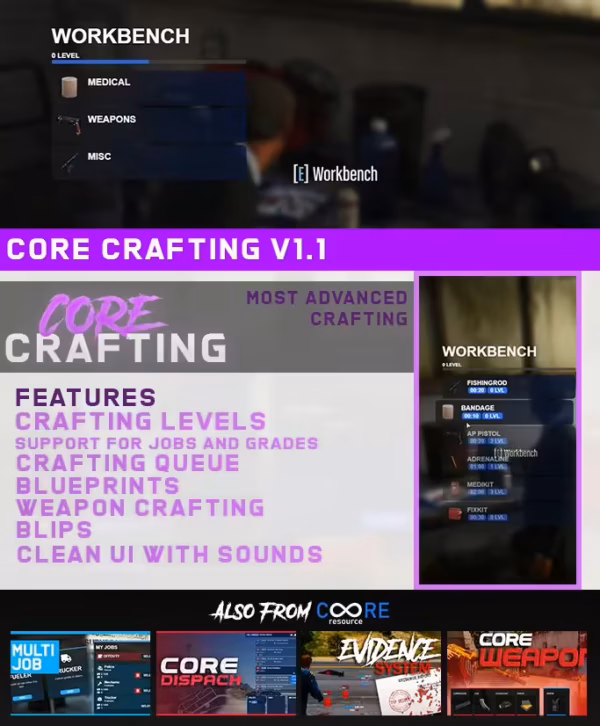 Prévia do recurso Core Crafting FiveM