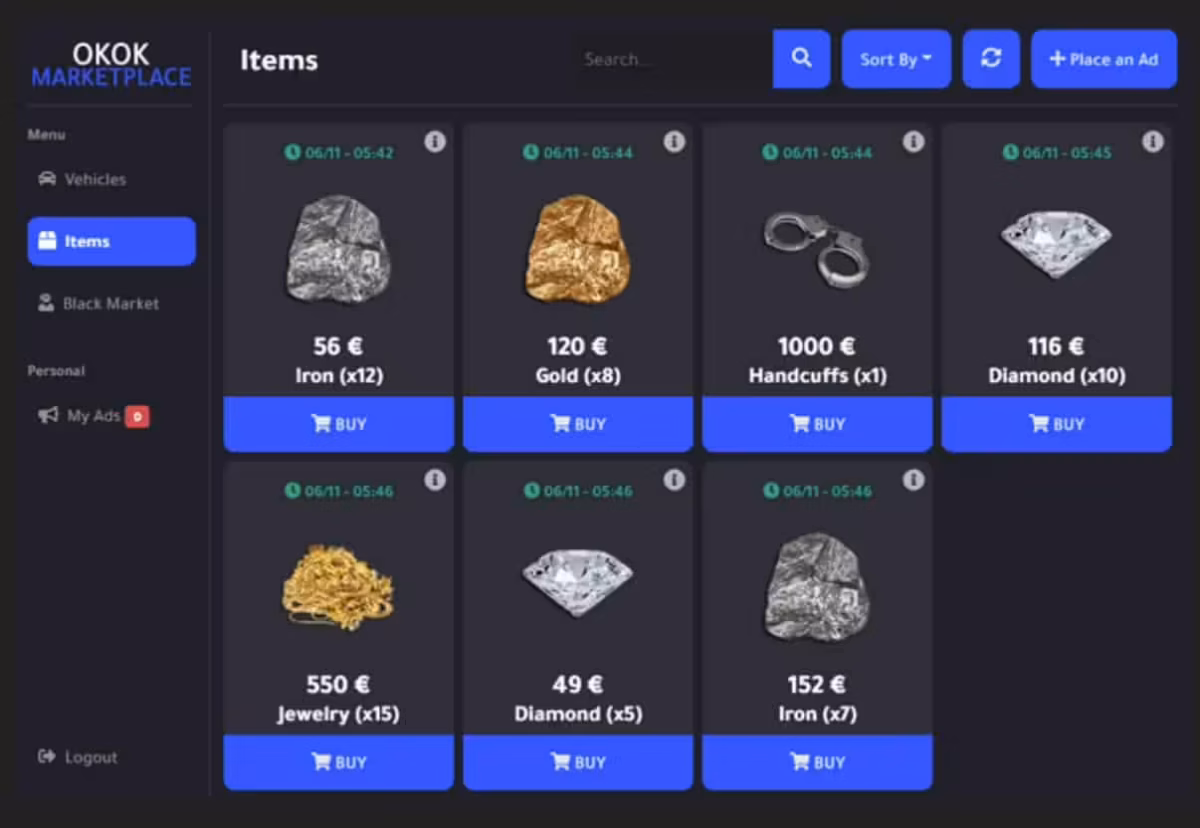 Aperçu de la ressource okokMarketplace FiveM 2