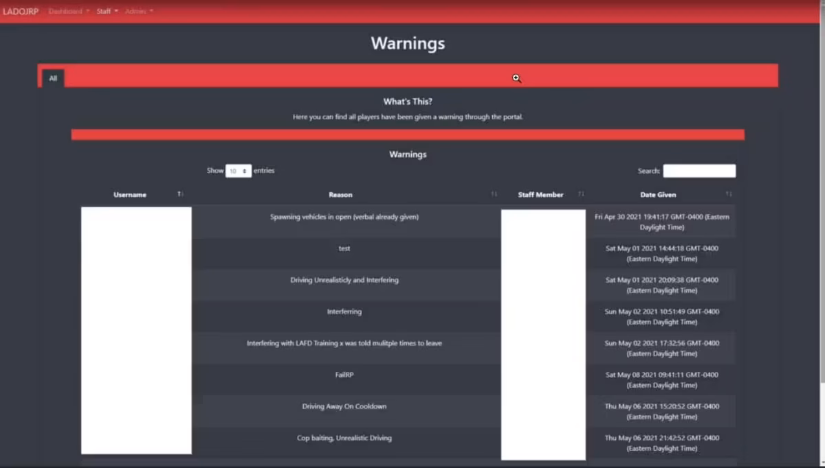 Staff Portal (Web Panel) - Warn, Kick, Ban, Command FiveM Ressourcenvorschau 7