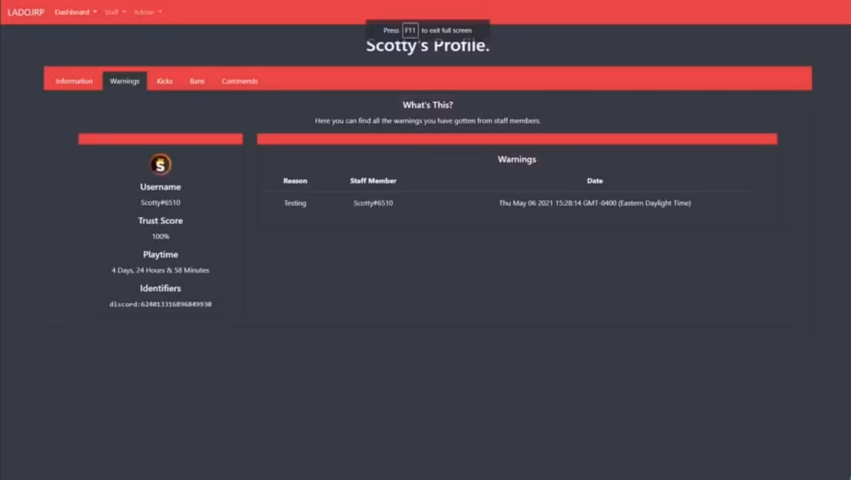 Staff Portal (Web Panel) - Warn, Kick, Ban, Command FiveM Ressourcenvorschau 2