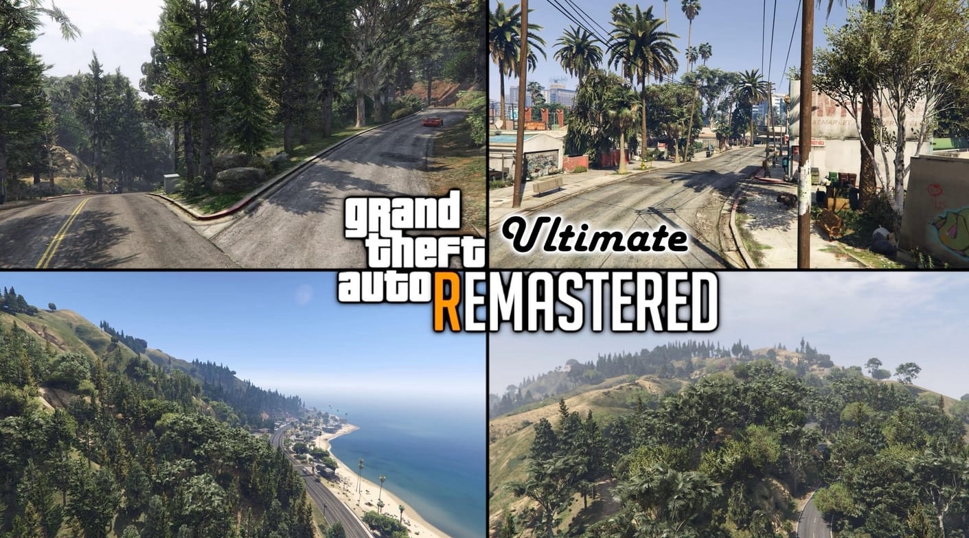 GTA V Remastered Ultimate (FiveM Edition) Original GTA V Remastered Ultimate collage of wooded roads and hills