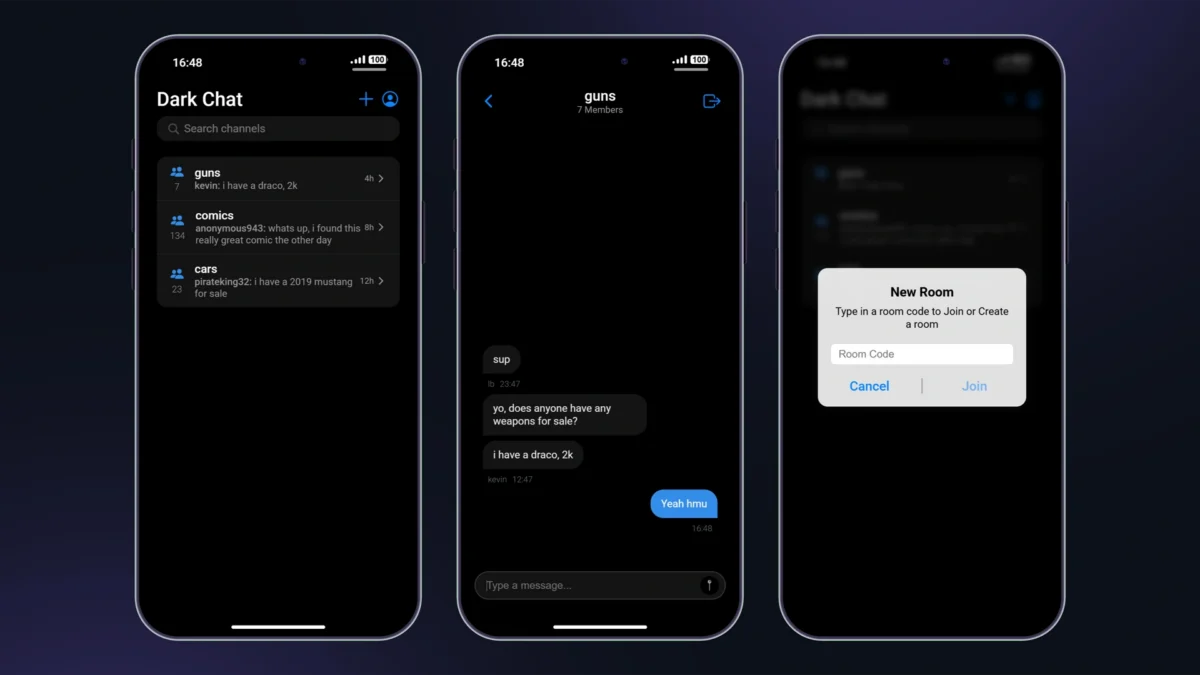 LB Phone v2 DarkChat app interface