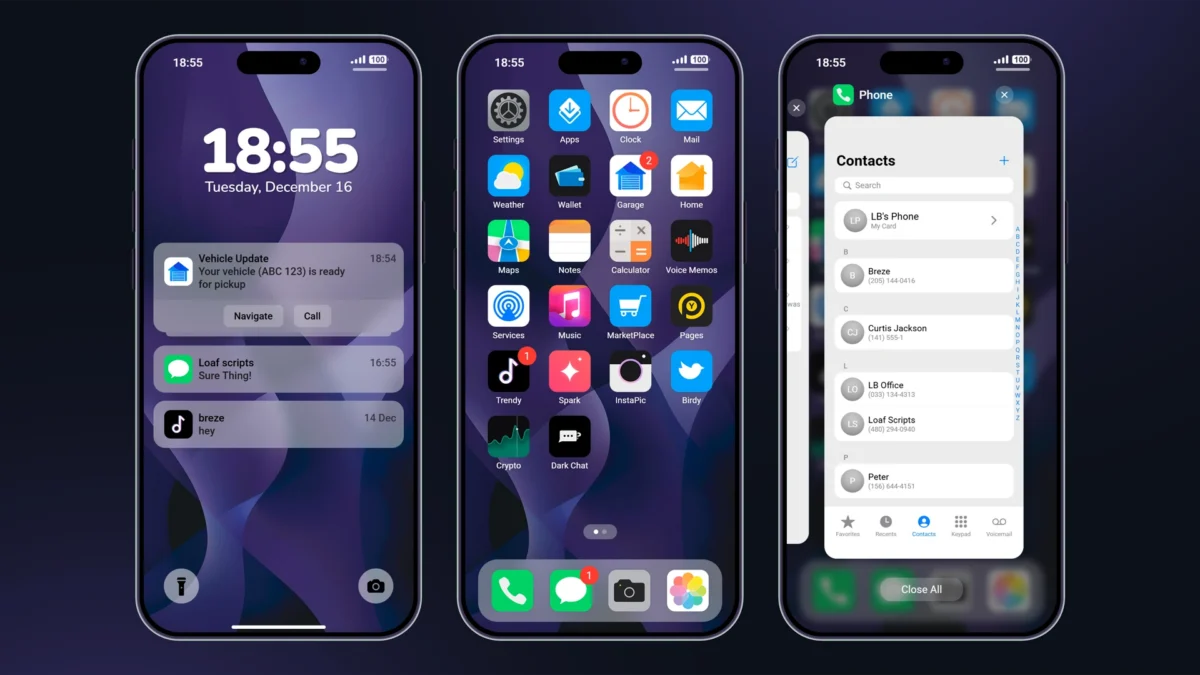 LB Phone v2 OS lock screen with Dynamic Island and setup screen