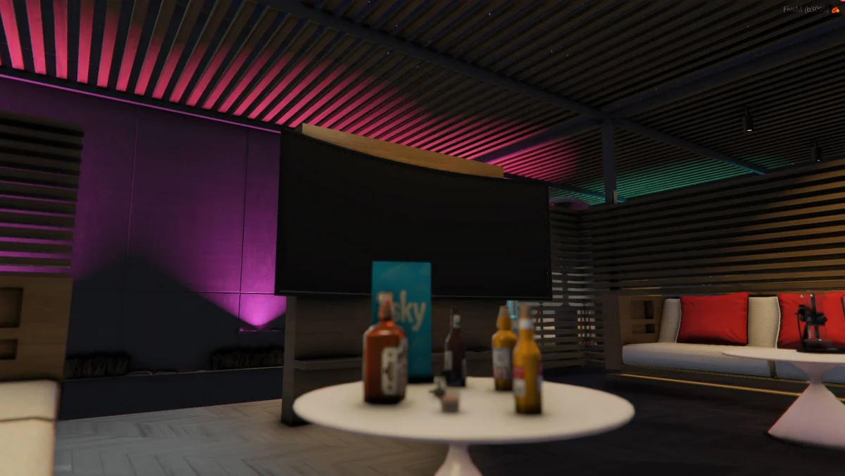 Restaurant 7Sky Rooftop MLO pour serveurs FiveM Salon 7Sky avec télévision et éclairage coloré