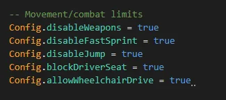 Sistema de muletas con silla de ruedas para FiveM | RPCrate Configuración de movimiento, armas y conducción de la silla