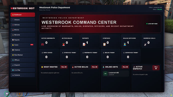 Westbrook MDT Pro para QBCore: dependencias y acceso policial Centro de comandos de interfaz MDT Westbrook para FiveM