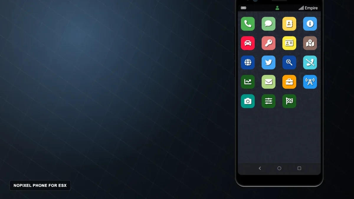 Téléphone NoPixel pour aperçu ESX avec grille d'applications de l'écran d'accueil et cadre de téléphone