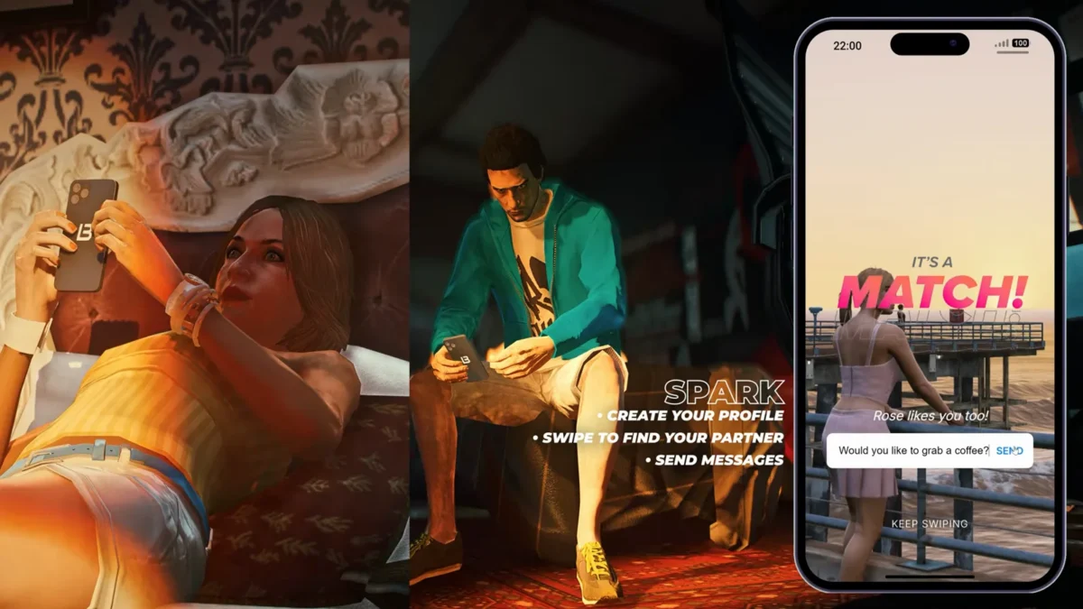 LB Phone v2 messaging and matching interface shown in the official product video