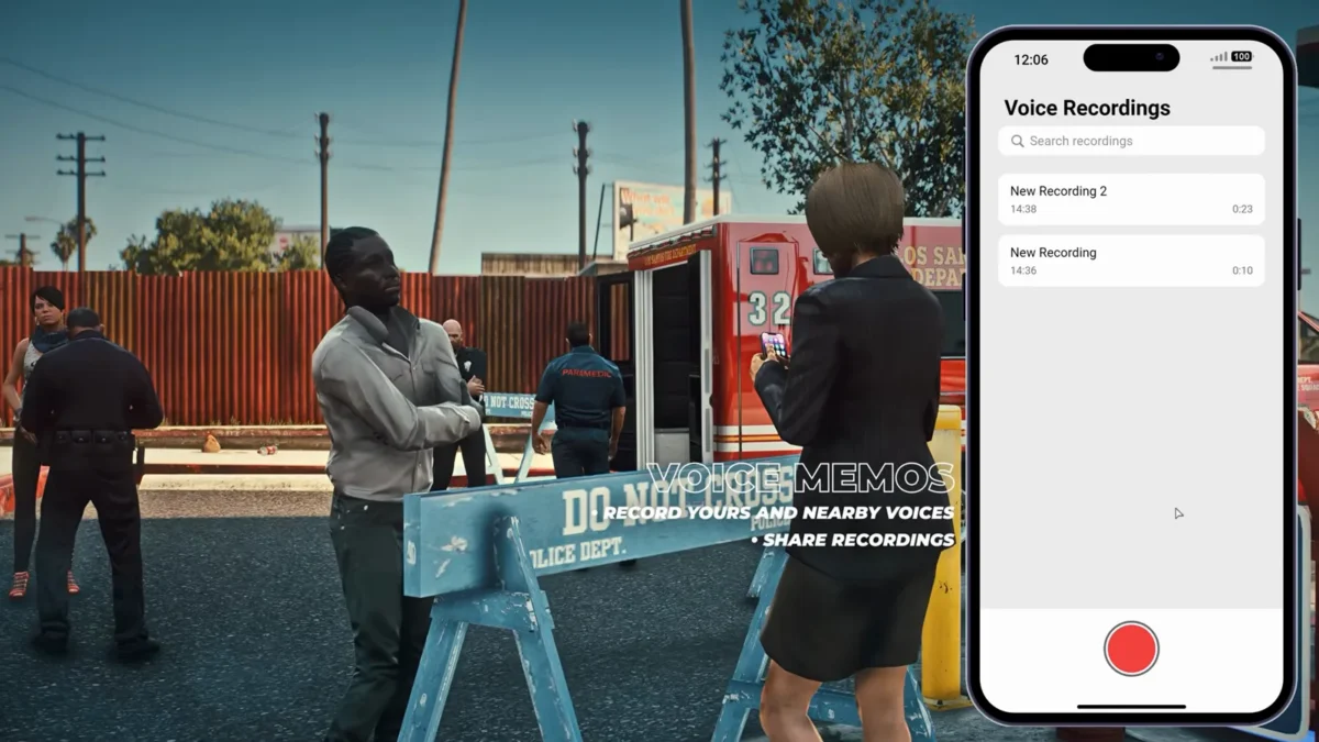 LB Phone v2 voice recordings interface shown in the official product video