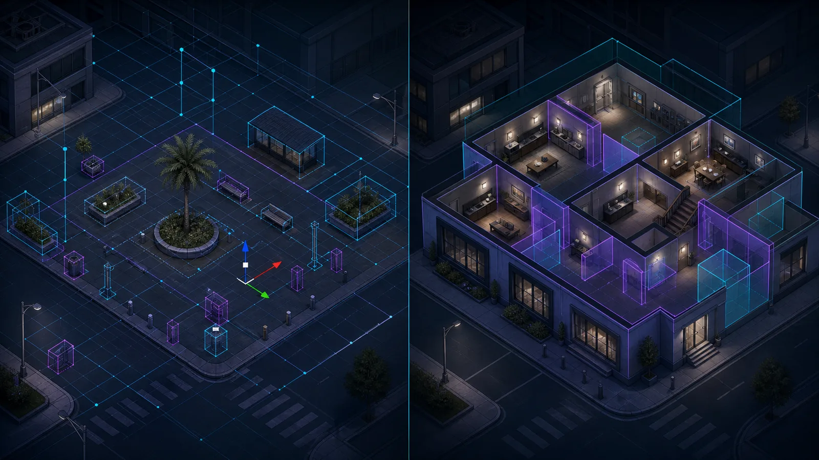 Comparação isométrica de posicionamento de objetos YMAP e um interior FiveM MLO acessível
